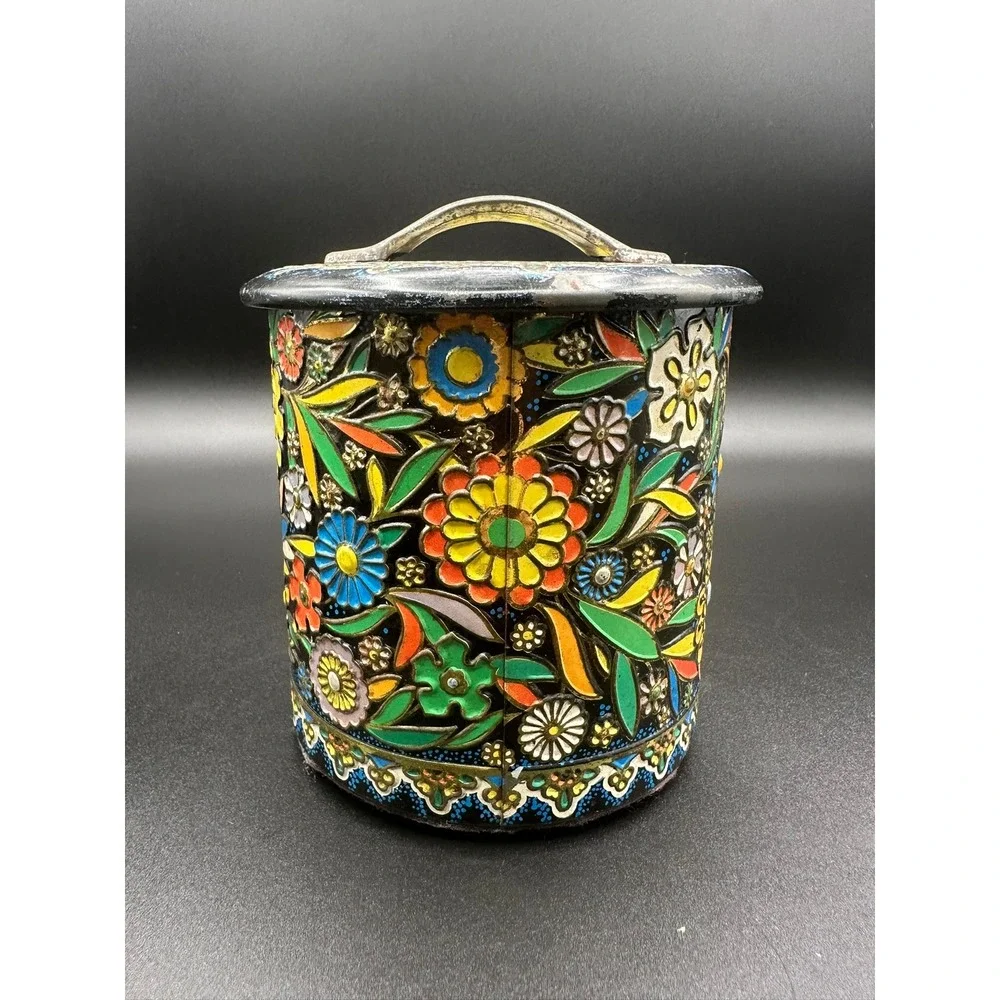 Vintage Daher Floral Metal Canisters Set of 3 Made in Holland Mid Century Tins